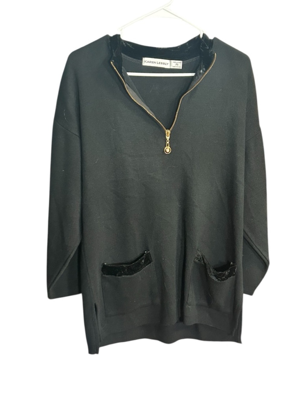 Karen Lessly Black Half-Zip Pocket Pullover